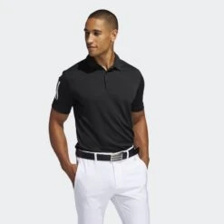 Adidas 3-STRIPE BASIC POLO SHIRT Black / White 9 Adidas 3-STRIPE BASIC POLO SHIRT Black / White -Golf Supply Store 3 Stripe Basic Polo Shirt Black FJ9837 21 model