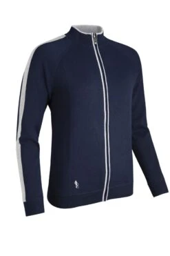 Glenmuir ADALYN Ladies Zip Front Rib And Stripe Lined Cotton Golf Sweater