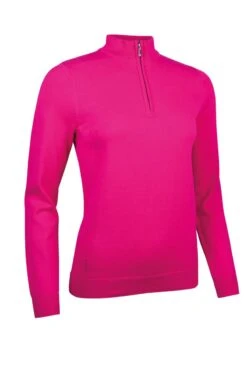 Glenmuir Ladies Zip Neck Lightweight Cotton Golf Sweater-MAGENTA AVA