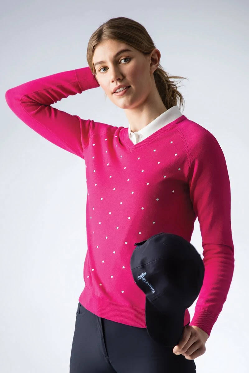 Ladies V Neck Embroidered Polka Dot Cotton Golf Sweater Milly 4 Ladies V Neck Embroidered Polka Dot Cotton Golf Sweater Milly - Image 2