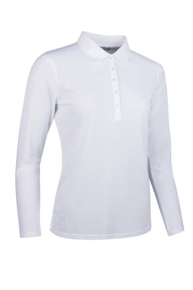 Glenmuir Ladies Long Sleeve Performance Pique Golf Polo Shirt White 3 Glenmuir Ladies Long Sleeve Performance Pique Golf Polo Shirt White