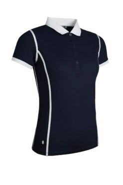 Glenmuir PERRIE Ladies Contrast Piping Performance Pique Golf Shirt Navy/White
