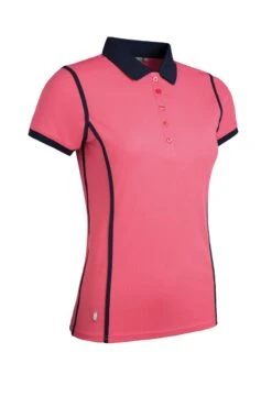 Glenmuir PERRIE Ladies Contrast Piping Performance Pique Golf Shirt Sorbet/Navy