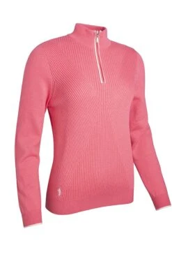 Glenmuir THEA Ladies Zip Neck Diamond Rib Touch Of Cashmere Golf Sweater