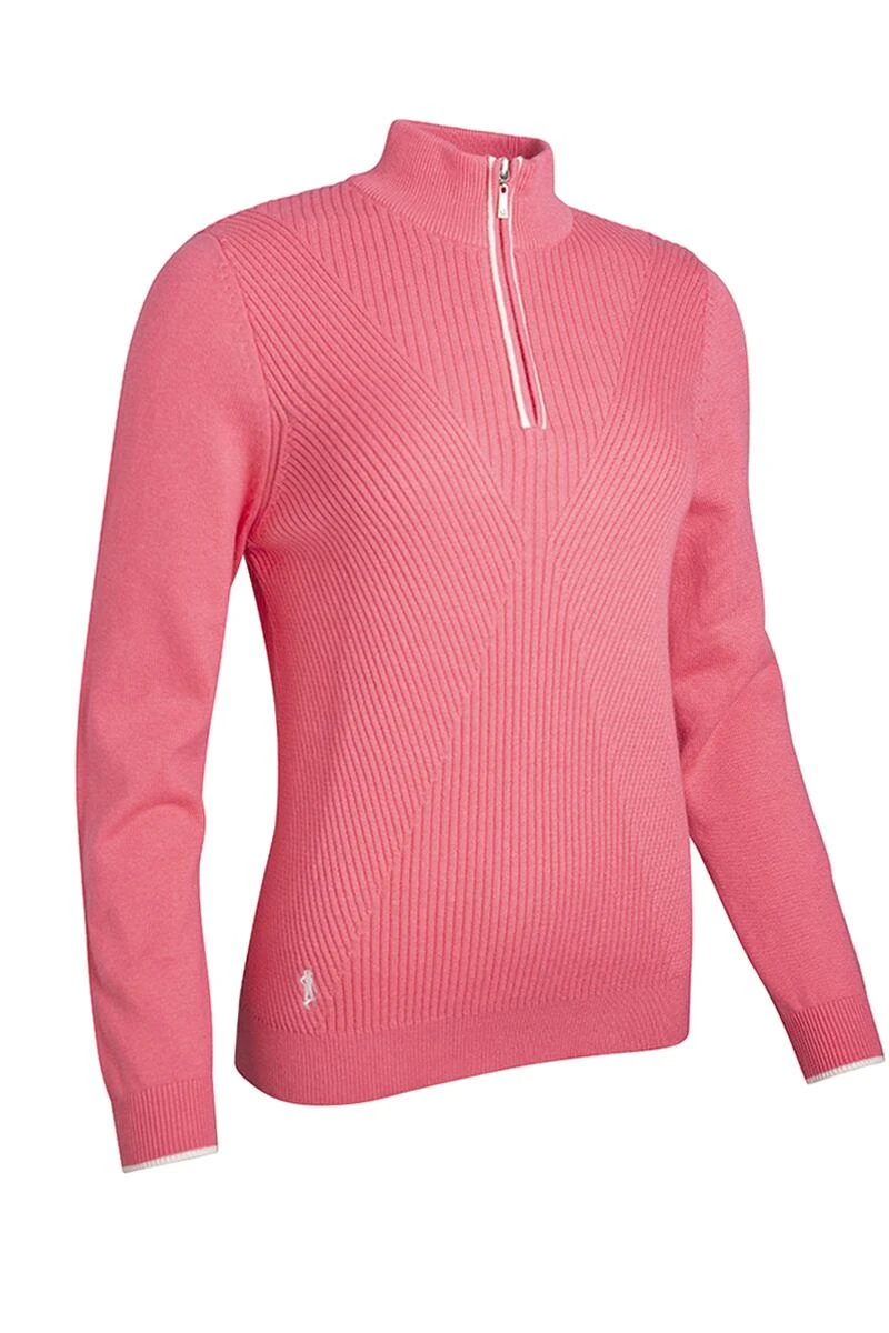 Glenmuir THEA Ladies Zip Neck Diamond Rib Touch Of Cashmere Golf Sweater 3 Glenmuir THEA Ladies Zip Neck Diamond Rib Touch Of Cashmere Golf Sweater