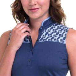 EPNY Ladies Sleeveless Zip Mandarin Collar Print Top Inky Multi -Golf Supply Store P 5019NJAXEPNYTOPINKYMULTILADIES 2 L