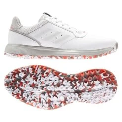 Adidas Gents S2G Spike Less Leather Shoes White - Grey - Red -Golf Supply Store P FX4333ADIDASSHOESWHITEGREYREDGENTS 6 L