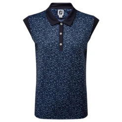 Footjoy Ladies Cap Sleeve Print Golf Polo Shirt - Navy